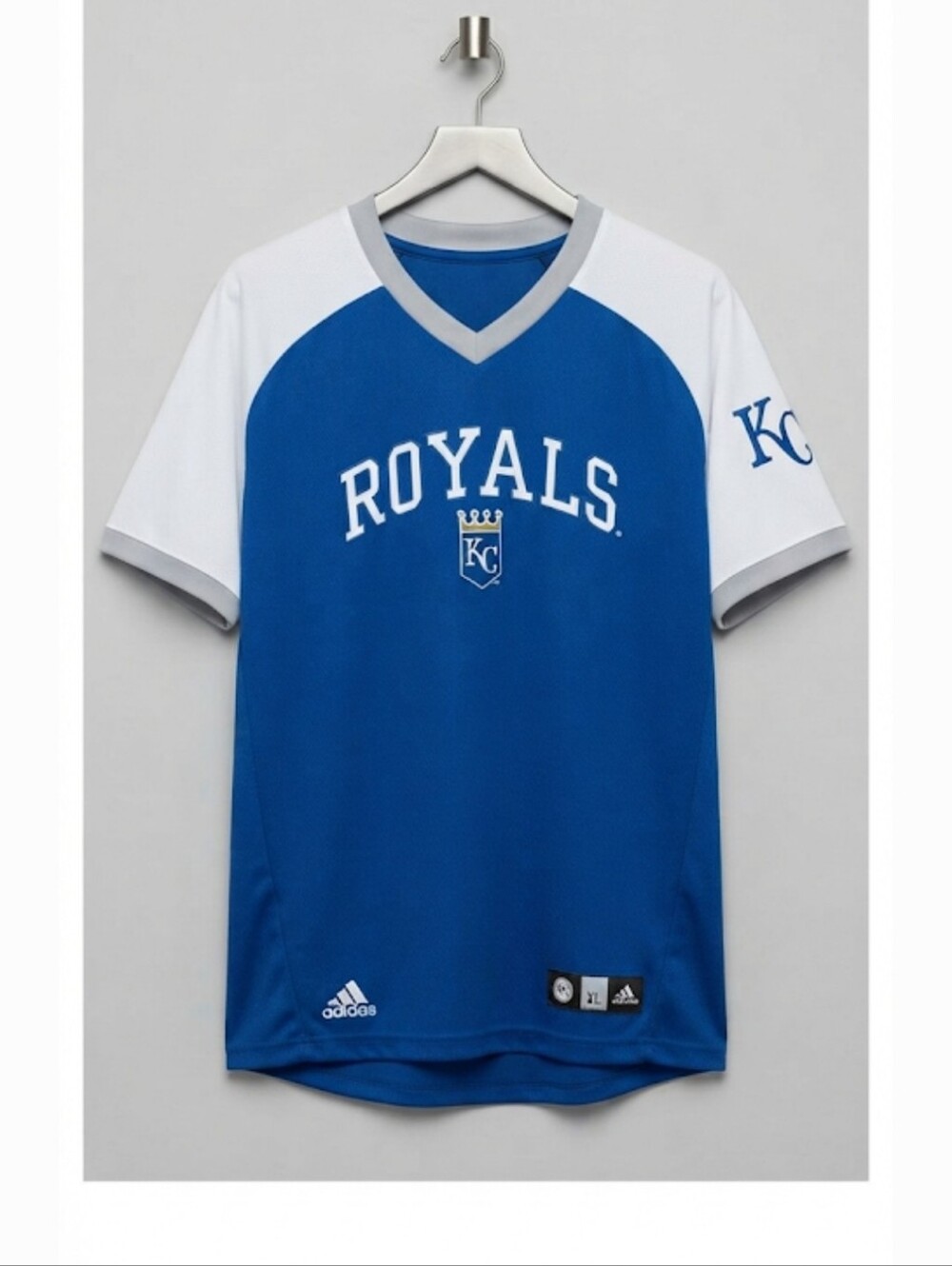 Adidas Kansas City Royals V-neck jersey in blue and white. Size Youth XL - Picture 1 of 9
